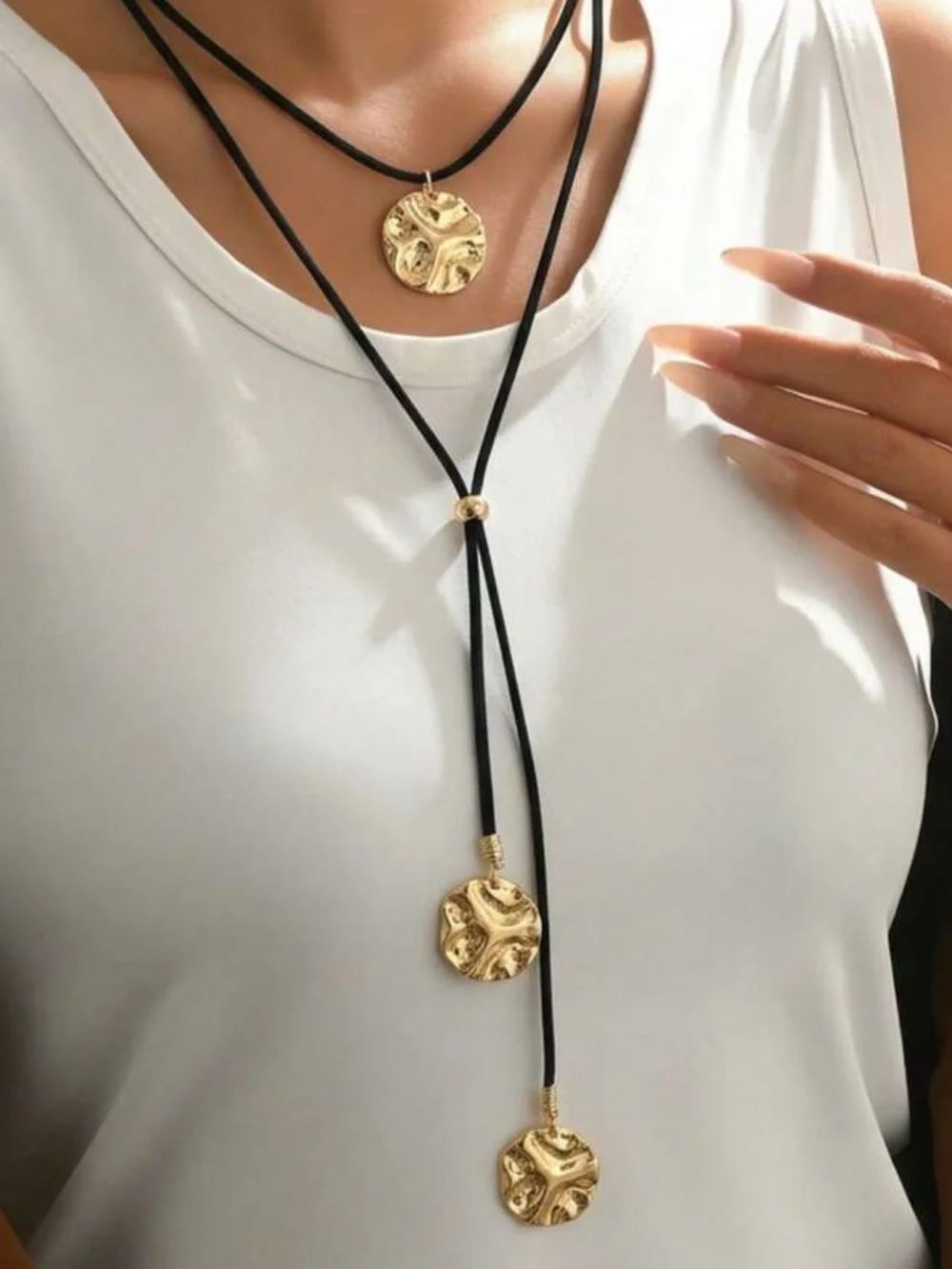 Disc Layered Lariat Necklace N2442